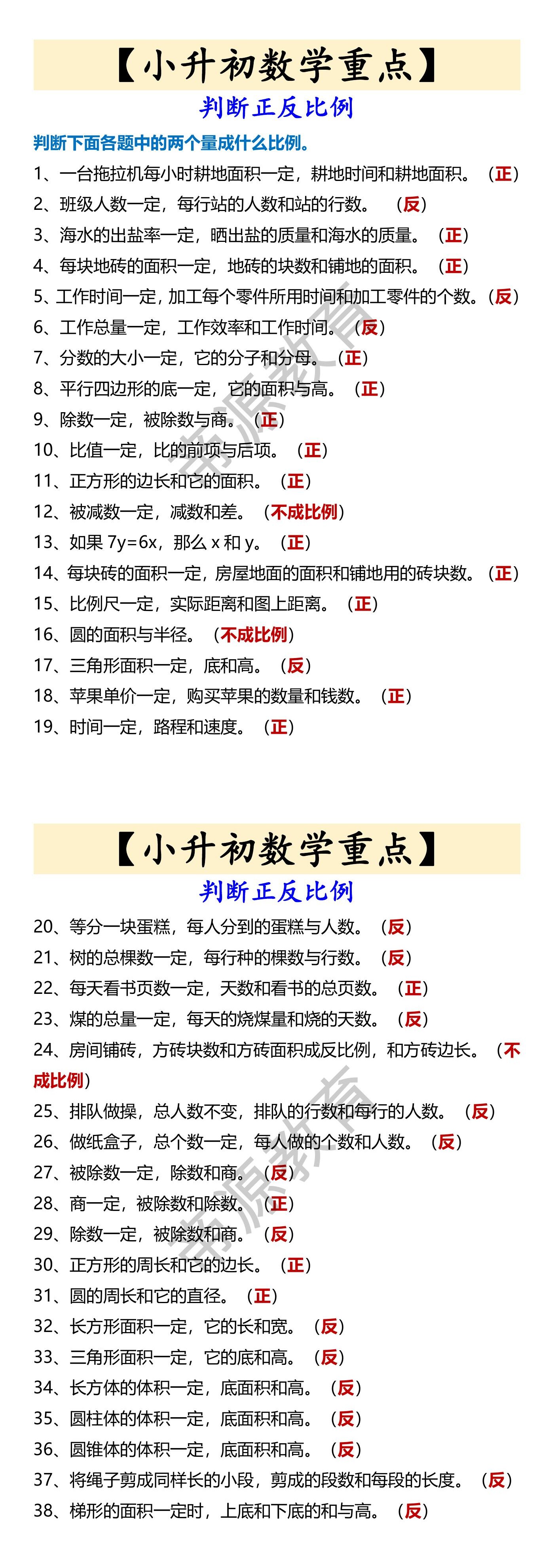 【小升初数学重点】 判断正反比例