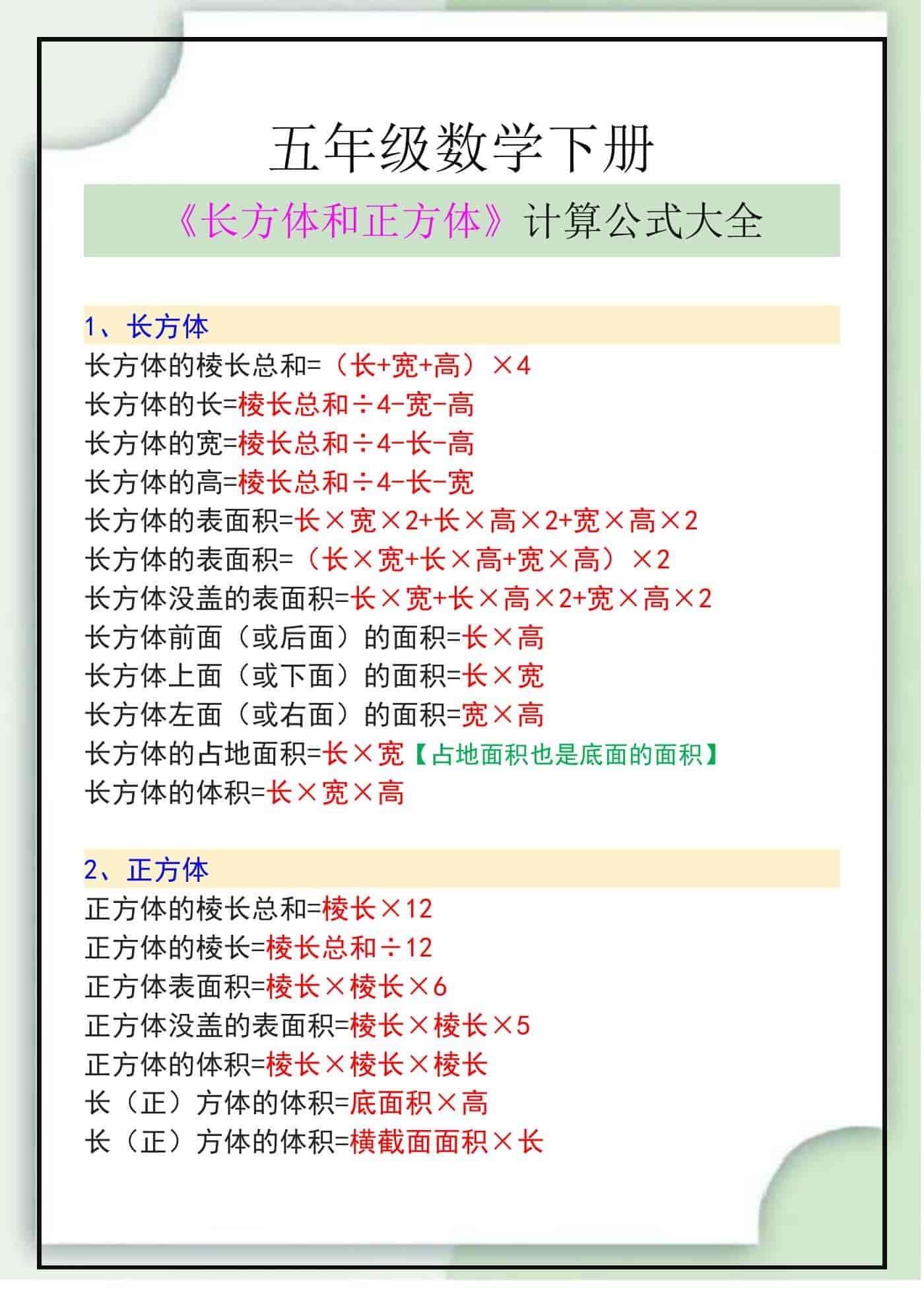 正方体的所有公式图片